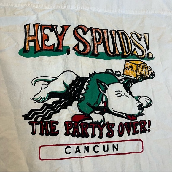 Vintage 80s Hey Spuds The Party’s Over Cancun Shirt Budweiser Coors Beer Mexico - Picture 12 of 13